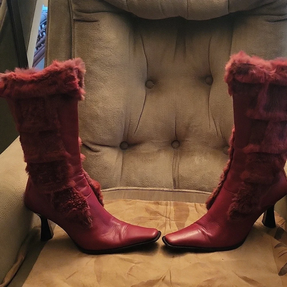 Vera Cuoio Italian Leather Boots With Real Rabbit Fur.  7.5 Size 38 - Picture 6 of 16